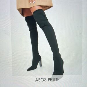ASOS petite knit block heel thigh high black boots